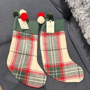 Hearth & Hand Plaid Christmas Stockings with Pom Poms